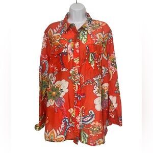 Lauren Ralph Lauren Orange Floral Button-Up Blouse